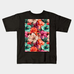 #40 Floral Pattern. Hibiscus Flower Pattern. Kids T-Shirt